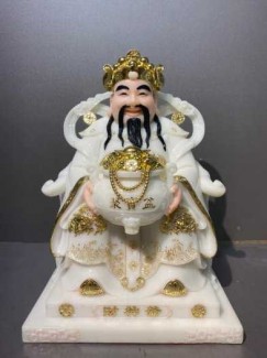 Tượng thần tiền ( thần phát) bằng đá trắng, họa tiết dát vàng sang trọng, giá tốt