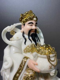 Tượng thần tiền ( thần phát) bằng đá trắng, họa tiết dát vàng sang trọng, giá tốt