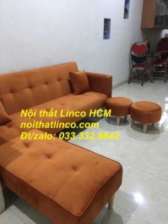 Combo ghế sofa bật giường nằm màu cam vải nhung nhiều món | Nội thất Linco HCM Tphcm Sài Gòn Dĩ An Thuận An Thủ Dầu Một Bình Dương
