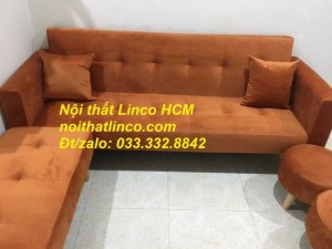 Combo ghế sofa bật giường nằm màu cam vải nhung nhiều món | Nội thất Linco HCM Tphcm Sài Gòn Dĩ An Thuận An Thủ Dầu Một Bình Dương