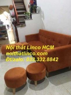 Combo ghế sofa bật giường nằm màu cam vải nhung nhiều món | Nội thất Linco HCM Tphcm Sài Gòn Dĩ An Thuận An Thủ Dầu Một Bình Dương