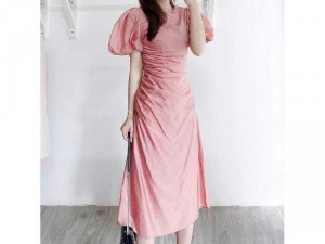 Đầm váy nữ trắng nhún hông eo tay phồng