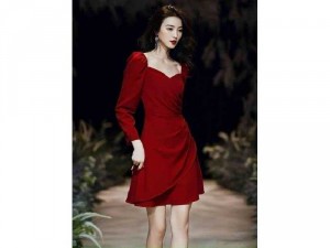Đầm váy nữ đỏ xếp li eo dài tay TKN