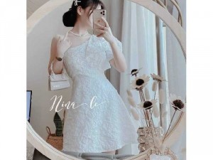 Đầm váy nữ trắng hoa nổi lệch vai nơ TKN
