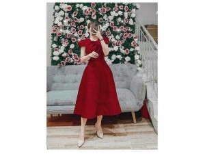 Đầm váy nữ gấm tay con phối nơ TKN