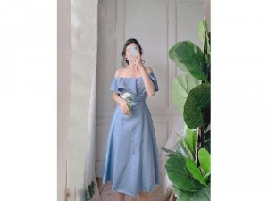 Đầm váy nữ xòe bẹt vai bèo có 3 màu TKN
