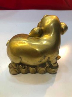 Tượng Heo nằm tiền bằng đồng gió cao 15cm