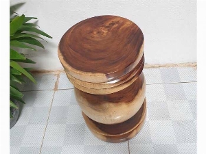 Đôn Gỗ Me Tây Tiện Tròn 05 ( D 30cm X Cao 49cm )