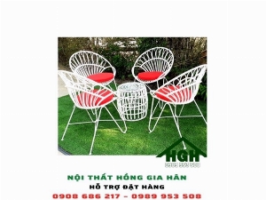 Bộ bàn ghế decor sân vườn nhựa giả mây Hồng Gia Hân