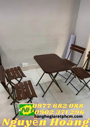 Bộ bàn ghế cafe ghế gỗ chân sắt xếp gọn Nội Thất Nguyễn Hoàng