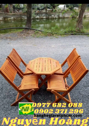 Ghế gỗ xếp gọn bàn gỗ bát giác chân thấp nguyên bộ