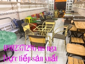 Ghế nhựa giả mây khung sắt cafe-trà sữa ăn vặt Nội Thất Nguyễn Hoàng Sài Gòn