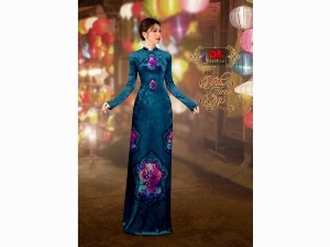 Vải áo dài nhung đính đá 9195-14