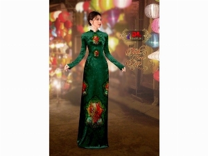 Vải áo dài nhung đính đá 9195-28 của vải áo dài Kim Ngọc