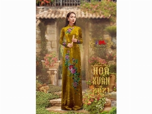 Vải áo dài nhung đính đá 9203-71 của vải áo dài Kim Ngọc