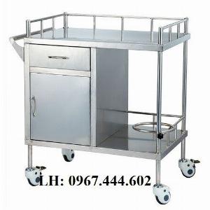 Xe đẩy inox hai tầng có hộc tủ