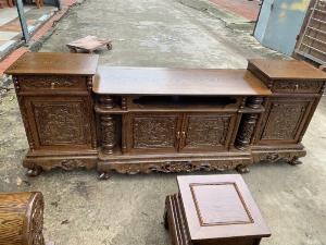 Mẫu Bộ Bàn Ghế Phòng khách Khổng Minh 6 Món & Kệ Tivi Cột Nho Đồ Gỗ Mạnh Mộc