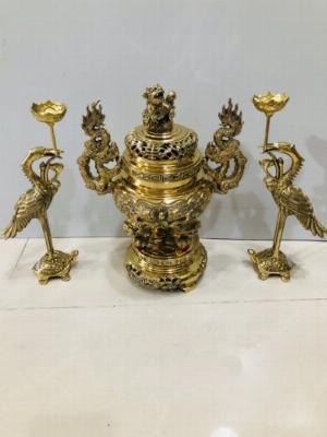 Bộ đỉnh đồng tam sự cao 30cm (đỉnh và cặp hạc)