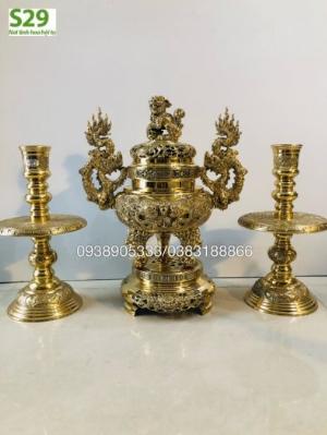 Bộ đỉnh đồng thờ cúng tam sự cao 35cm