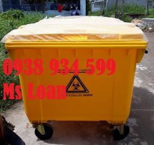 Xe thu gom rác thải 660 lít 4 bánh xe nhựa HDPE, thùng rác nhựa lớn 660 lít