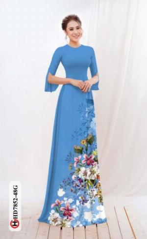 Vải áo dài in hình hoa văn đẹp hd 7852