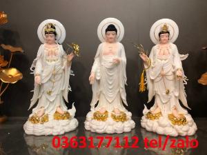 Thỉnh tượng phật Tây Phương Tam Thánh đứng bằng bột đá Đài Loan cao cấp