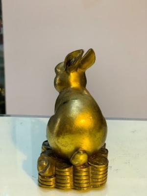 Tượng Thỏ ngồi tiền bằng đồng cao 12cm