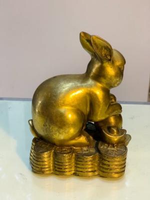 Tượng Thỏ ngồi tiền bằng đồng cao 12cm