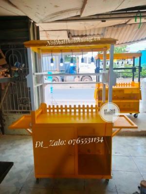Xe bán trà sữa chất liệu 100% gỗ tự nhiên, sơn màu sắc theo yêu cầu