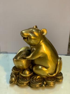 Tượng Chuột ôm thỏi vàng bằng đồng cao 12cm
