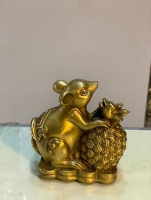 Tượng Chuột ôm dứa phong thuỷ bằng đồng cao 9cm