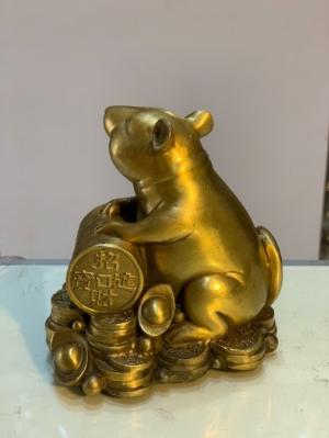 Tượng Chuột ôm dây tiền bằng đồng cao 12cm