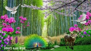 Gạch tranh hàng cây rừng tre HP068