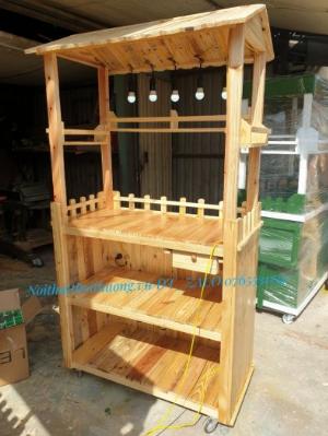 Xe cafe take a way chất liệu gỗ thông, có gắn đèn giá bán tại xưởng