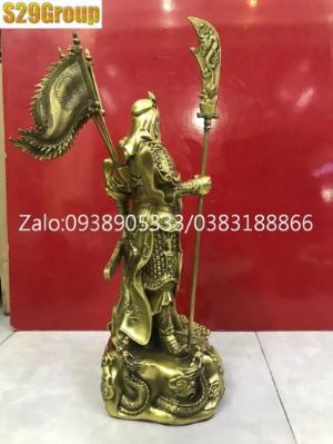 Tượng Quan Công đứng bệ rồng 5 lá cờ cao 45cm