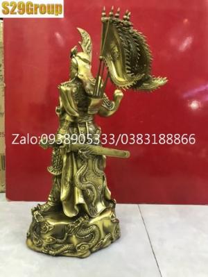 Tượng Quan Công đứng bệ rồng 5 lá cờ cao 45cm