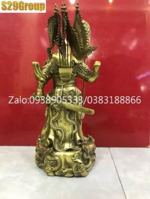 Tượng Quan Công đứng bệ rồng 5 lá cờ cao 45cm