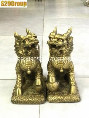 Cặp Kỳ Lân bệ vuông bằng đồng cao 12cm