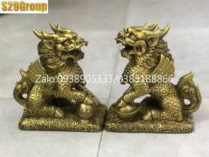 Cặp Kỳ Lân bệ vuông bằng đồng cao 12cm
