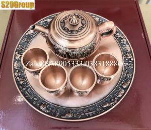 Bộ ấm chén voi atimon đỏ bằng đồng cao 6.5cm