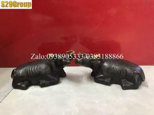 Đôi Trâu nằm nâu bằng đồng cao 7cm