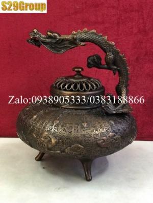 Xông Trầm quai rồng nâu bằng đồng cao 22cm