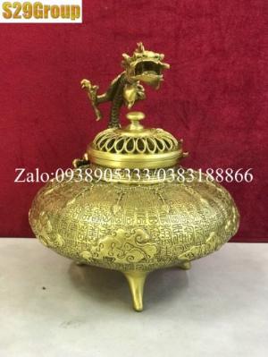 Xông Trầm quai rồng vàng bằng đồng cao 22cm