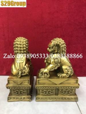 Đôi nghê bệ vuông bằng đồng cao 23cm