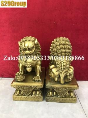 Đôi nghê bệ vuông bằng đồng cao 23cm