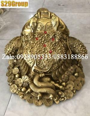 Thiềm thừ ngậm tiền bằng đồng cao 25cm