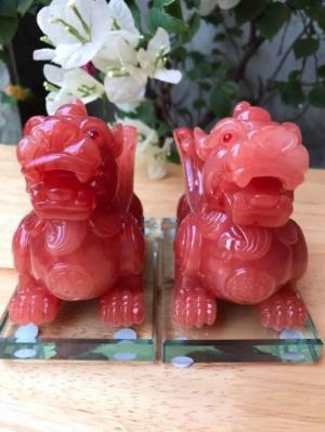 Cặp tỳ hưu đỏ đậm mới có canh hút tài size dài 10cmxcao11cmx sâu 7cm