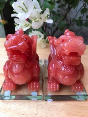 Cặp tỳ hưu đỏ đậm mới có canh hút tài size dài 10cmxcao11cmx sâu 7cm