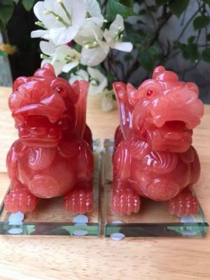 Cặp tỳ hưu đỏ đậm mới có canh hút tài size dài 10cmxcao11cmx sâu 7cm