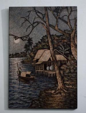 Tranh sơn mài khảm vỏ trứng xưa 40x60cm